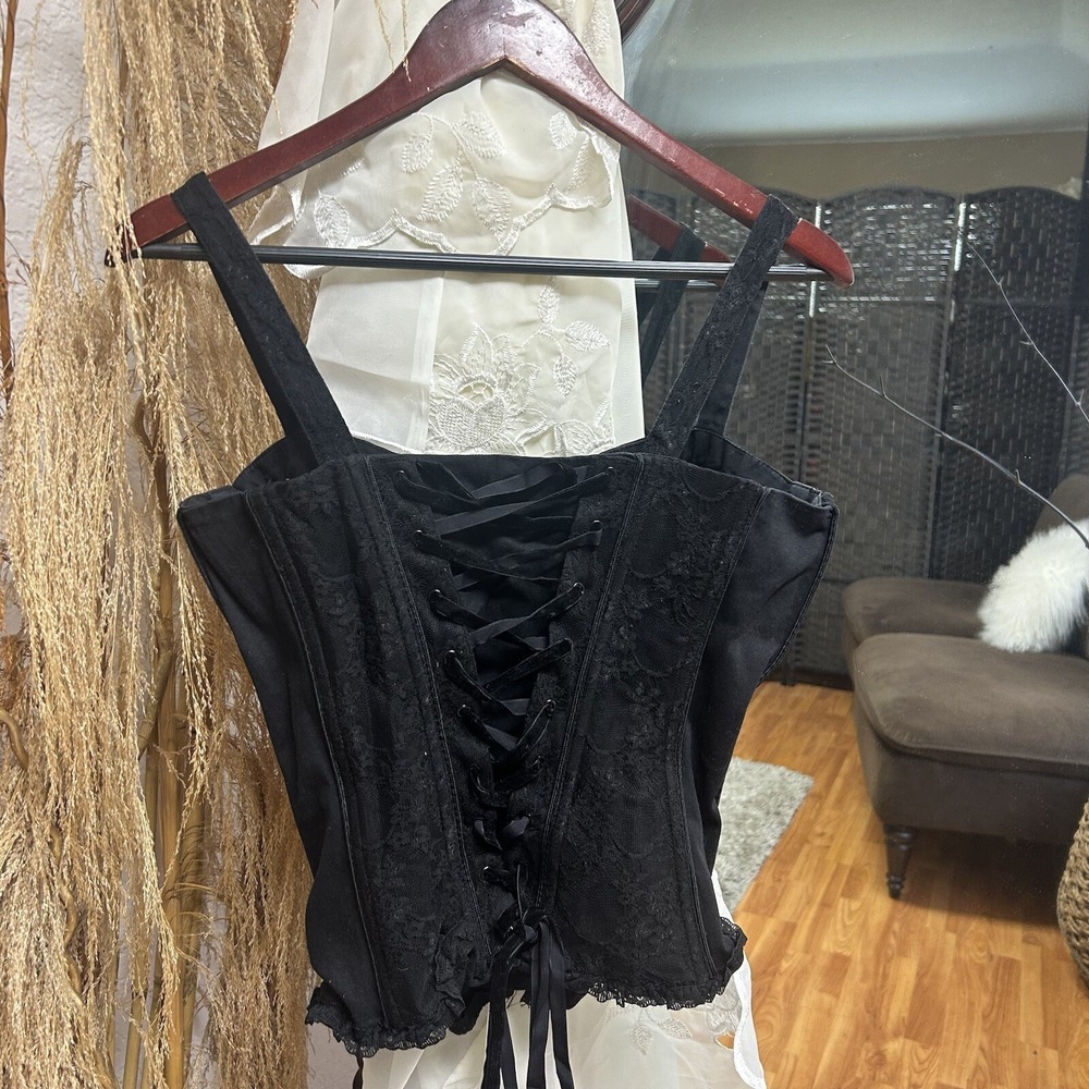 TRIPP NYC Womens Corset Size Large Black Lace Tie Up Bustier Retro Gothcore - Picture 10 of 10